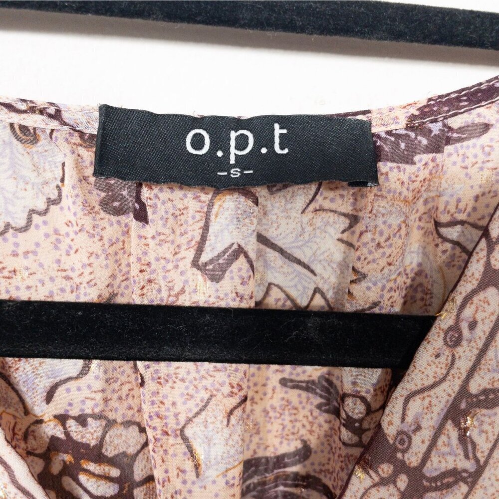 Anthropologie O.P.T Floral Birds Boho Prairie Dress SZ S Cream Brown Fall - Picture 11 of 11